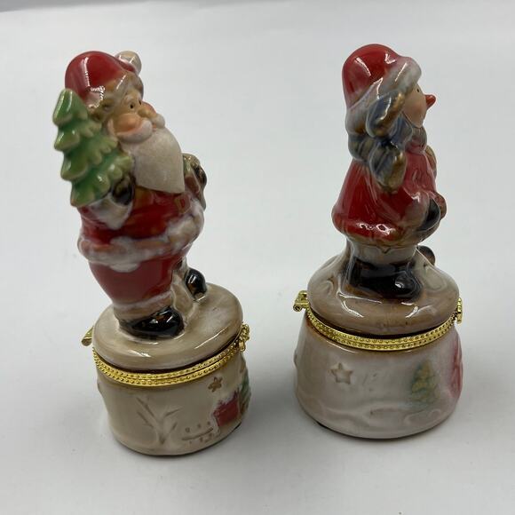 Vintage Set Porcelain Limoge Christmas Santa Snowman Trinket Boxes 4.5" Figurine - Picture 6 of 8
